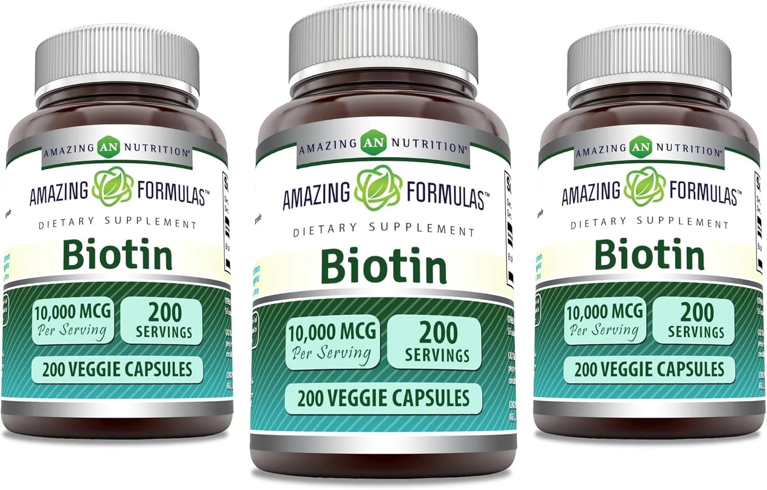 Amazing Formulas Biotin 10000Mcg per Serving 200 Veggie Capsules Supplement | Non GMO | Gluten Free | Made in USA | Suitable for Vegetarians |Pack of 3