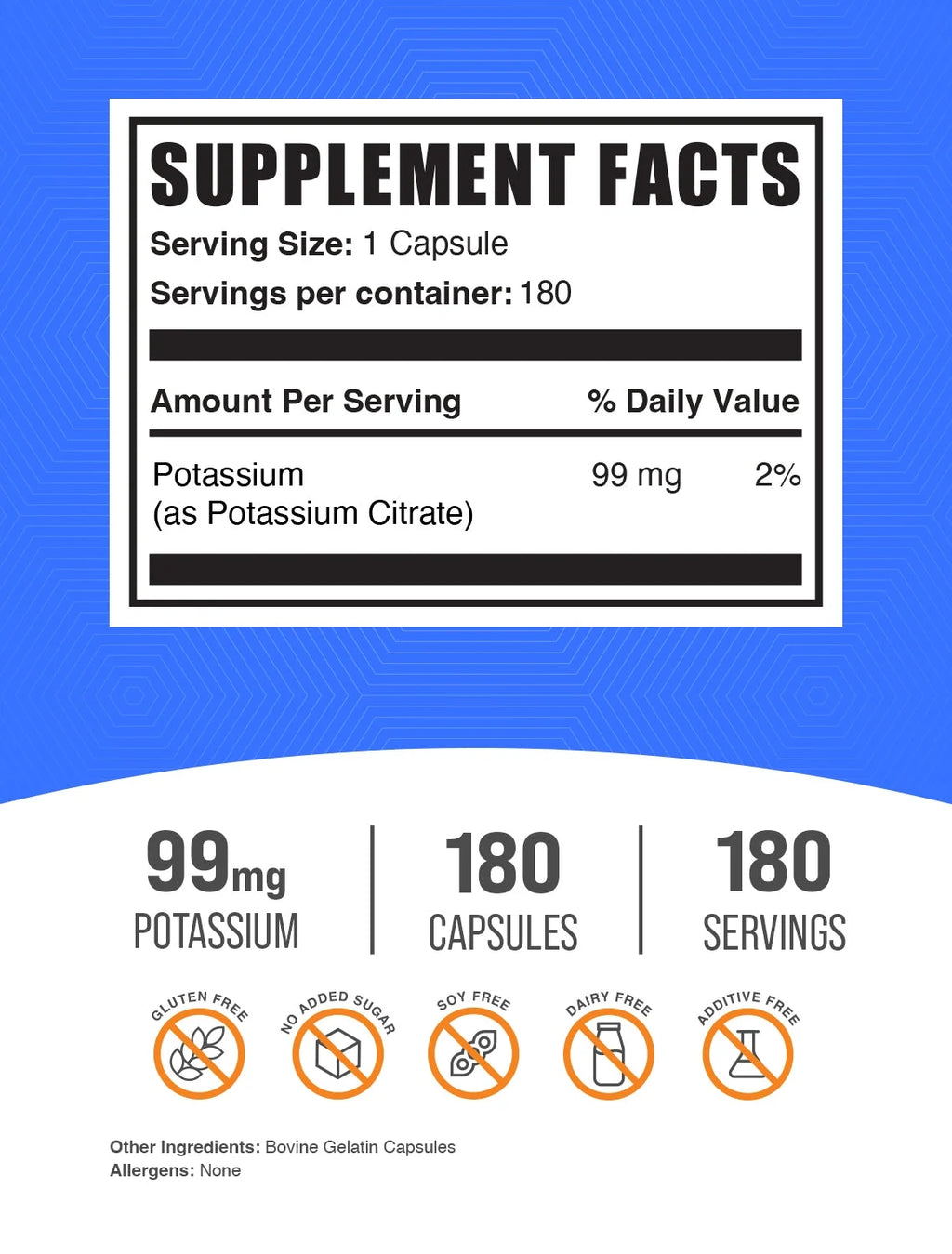 Bulksupplements Potassium Citrate Capsules - 1 Capsule per Serving (99Mg of Potassium), 180 Count